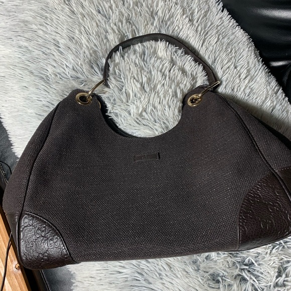 Gucci Handbags - GUCCI DARK brown fabric/leather shoulder